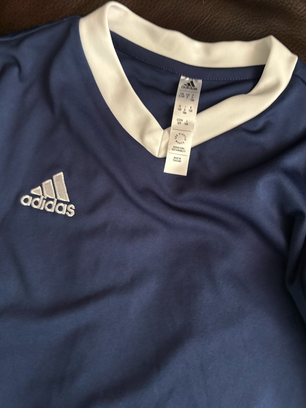 adidas Kids Navy Blue Tee with White Collar and Logo